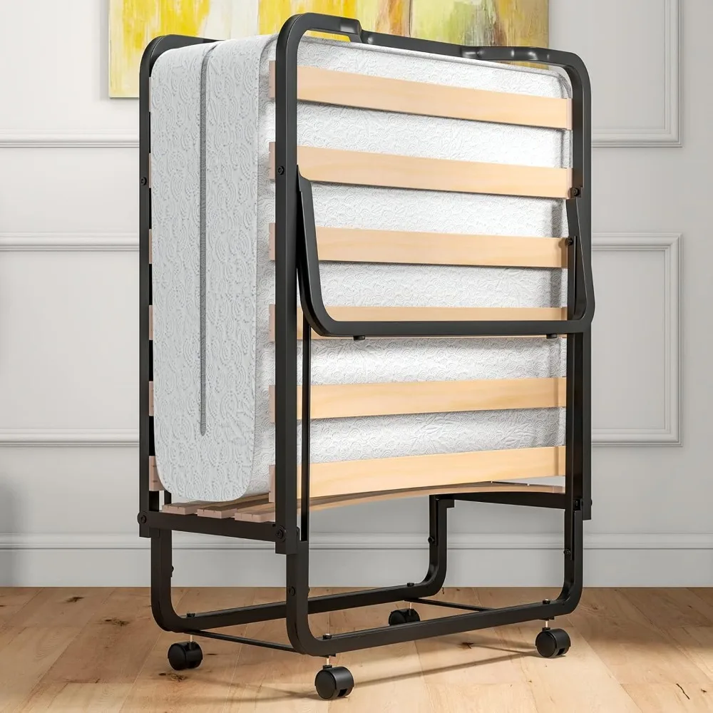 Cama plegable con colchón para adultos, cama plegable tamaño cuna para invitados, cama plegable portátil con colchón de espuma viscoelástica y Fra de Metal