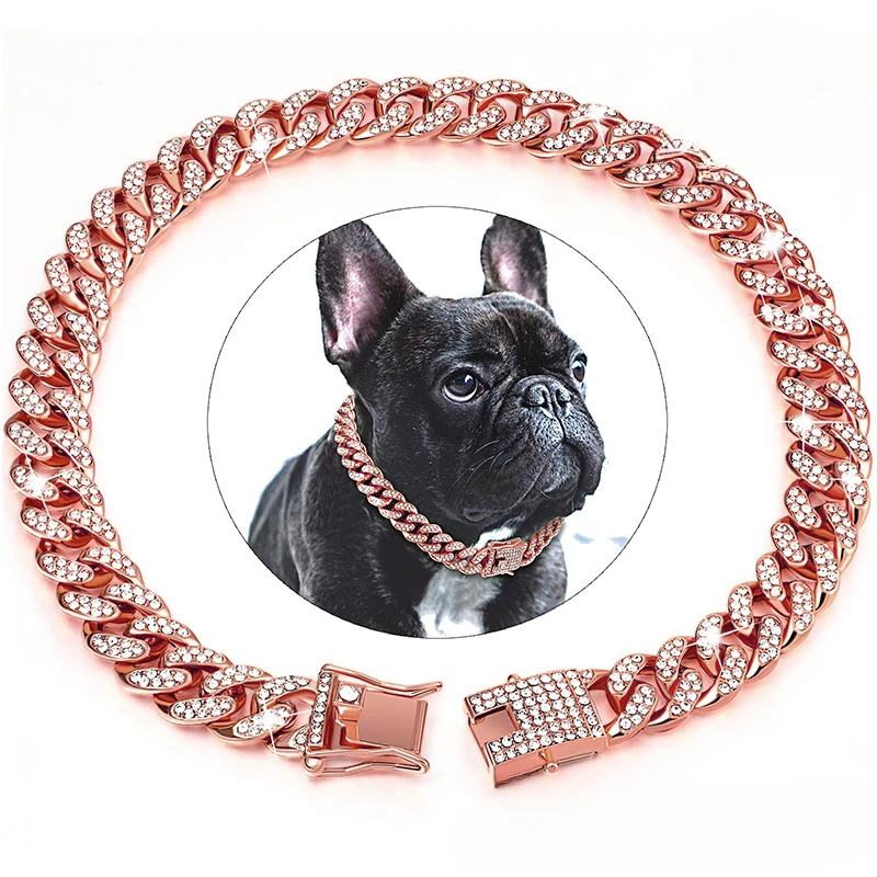 Spot Gold Silver Diamond Dog Collar Cat Necklace Cuban Chain Pet Jewelry Dog Accessories