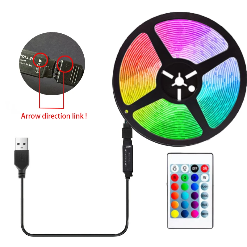 5M Led Licht Met Usb Plug 24 Toetsen 5050 Multicolor Rgb Tv Achtergrond Licht Bar Game Room Familie Feest Decoratie Nachtlampje