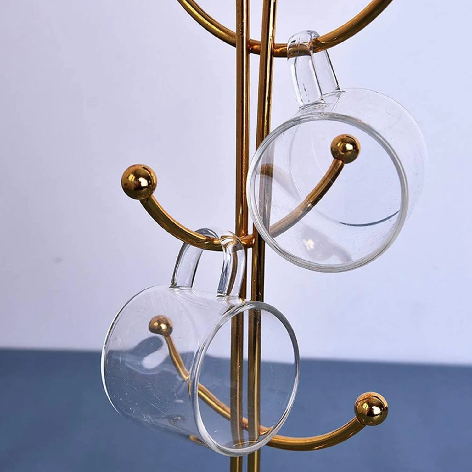 Árbol de tazas de encimera, secador de tazas de café de cocina de 6 ganchos, soporte de tazas de té de encimera de árbol, dorado