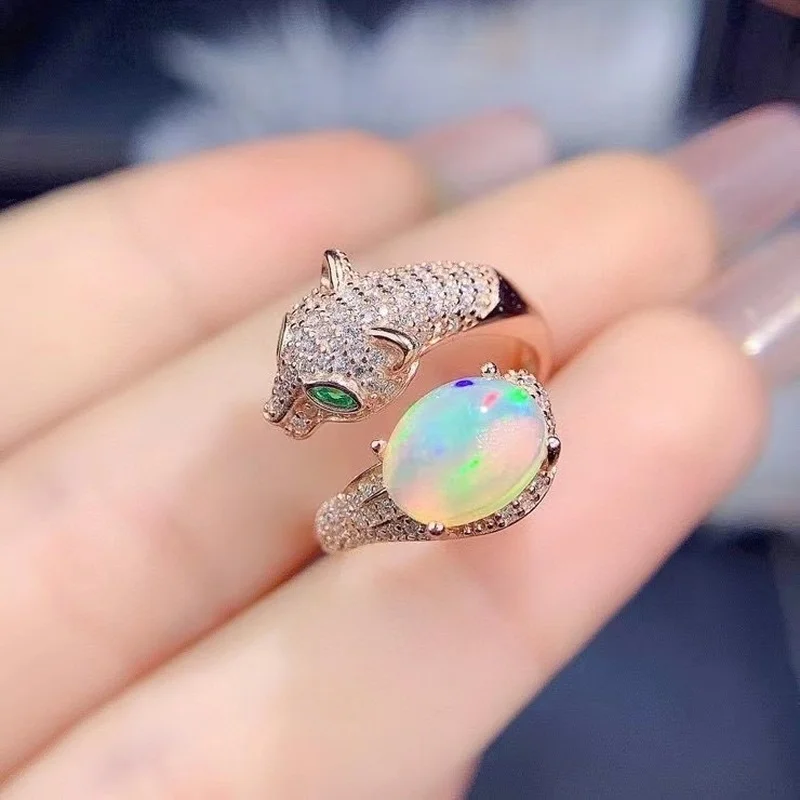 Natural Opal Rings Solid Color 925 Sterling Silver Women\'s Colored Stone Rings Fine Jewelry Resizable Rings for Women