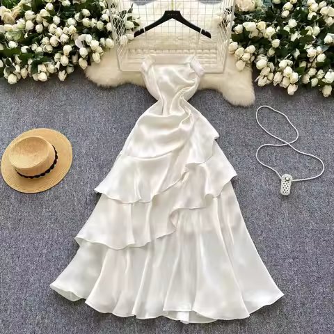 Frauen Frühling Sommer Französisch Spaghetti Strap Lange Kleider Elegante Weibliche Dünne Chic Party Prom Robe Mode Ein Stück Kleidung - AliExpress 200000345