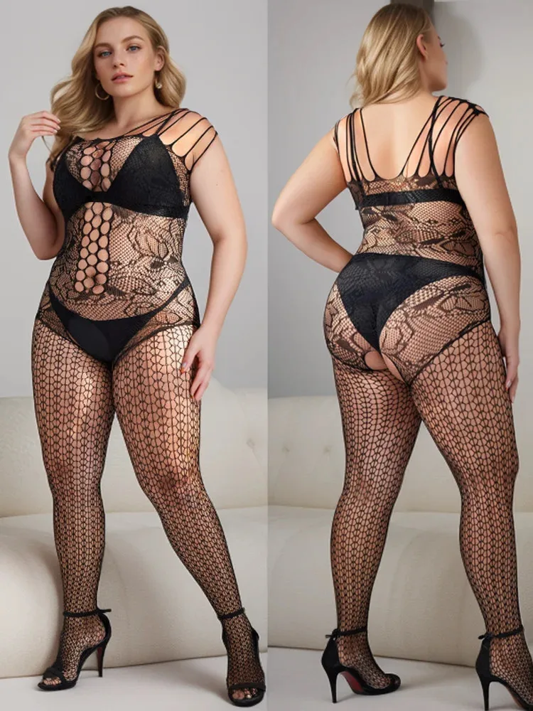 Hot Erotic Bodysuits For Women Fishnet Transparent Full Body Stocking Costume One-piece Tight Lingerie Sexiest Female Jumpsuit