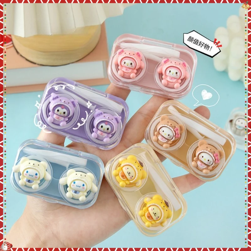 Hello Kitty Cinnamoroll My Melody Kuromi Kotak Lensa Kontak Karakter Anime Kotak Lensa Lucu Bebas Putar Kotak Perawatan Kompak Portabel
