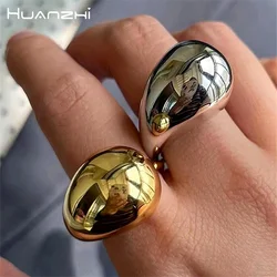 HUANZHI Metal Droplet Enamel Brass Open Ring for Women Girls US Size 6 Classic Exaggerated Vintage Chunky Party Jewelry Gifts