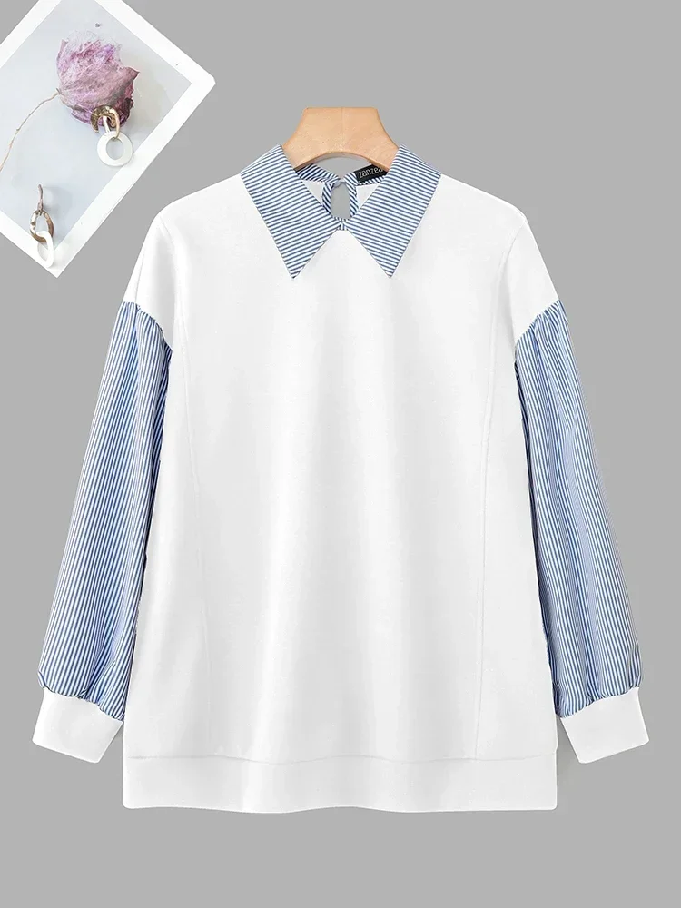ZANZEA Fashion Women Striped Patchwork Sweatshirts Pullovers 2025 Autumn Long Sleeve Tunic Tops Casual Loose Blusas Jumpers