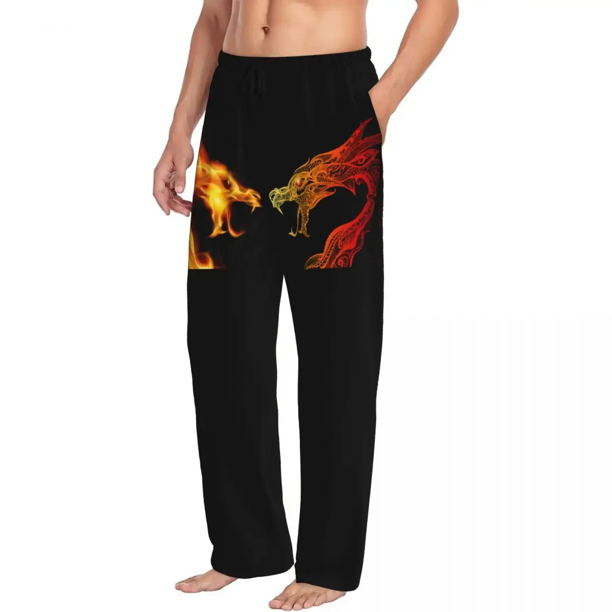 Two Fire Dragon Heads Men's Casual Pajama Sleeping Pants Lounge Loose Trousers Comfortable Nightwear