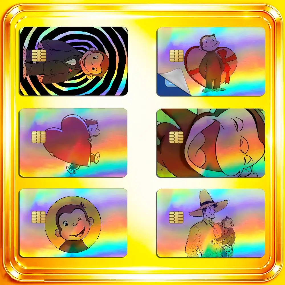 For Monkey Curious George Credit Bank Sticker ID Access Card Cover Skin Rainbow Color Laser Stickers Film