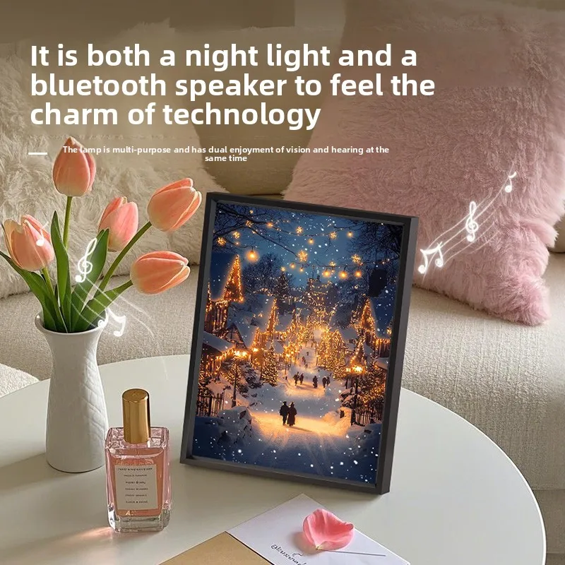 Regalo de Navidad creativo, pintura de luz LED alimentada por USB, lámpara de atmósfera de luz nocturna, puede tocar música, adornos de decoración de escritorio para habitación