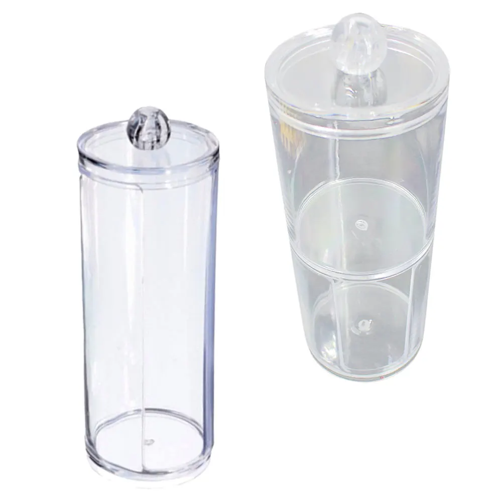 

2Pcs Makeup Cotton Box Acrylic Material Storage Organizer Compact Size Lightweight Bathroom Supply Filler Bottle