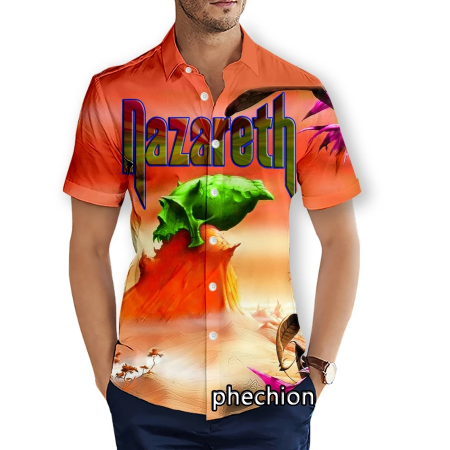 phechion Mens Short Sleeve Beach Shirts Nazareth Band 3D Print Casual Shirts Fashion Streetwear Men Tops X243