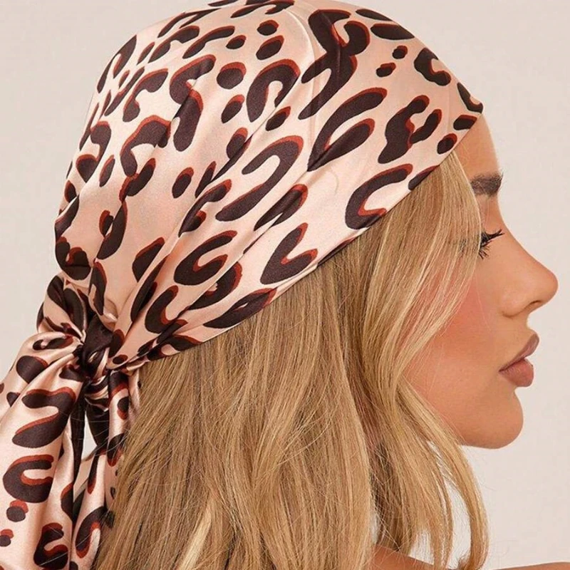

90*90cm Full Leopard Print Square Scarf Women Silk Feeling Satin Shawl Handkerchief Muslim Luxury Printed Hijab Foulard Bandana