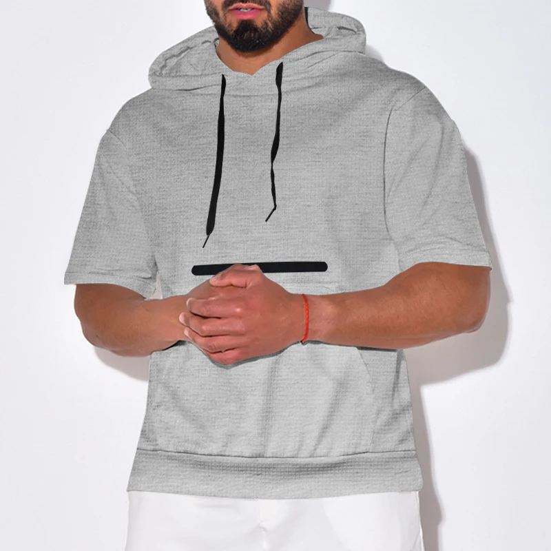 

Streetwear Mens Casual Hooded T Shirts Summer Daily Leisure Loose Short Sleeve Hoodies Men T-shirt Fashion Pocket Pure Color Tee