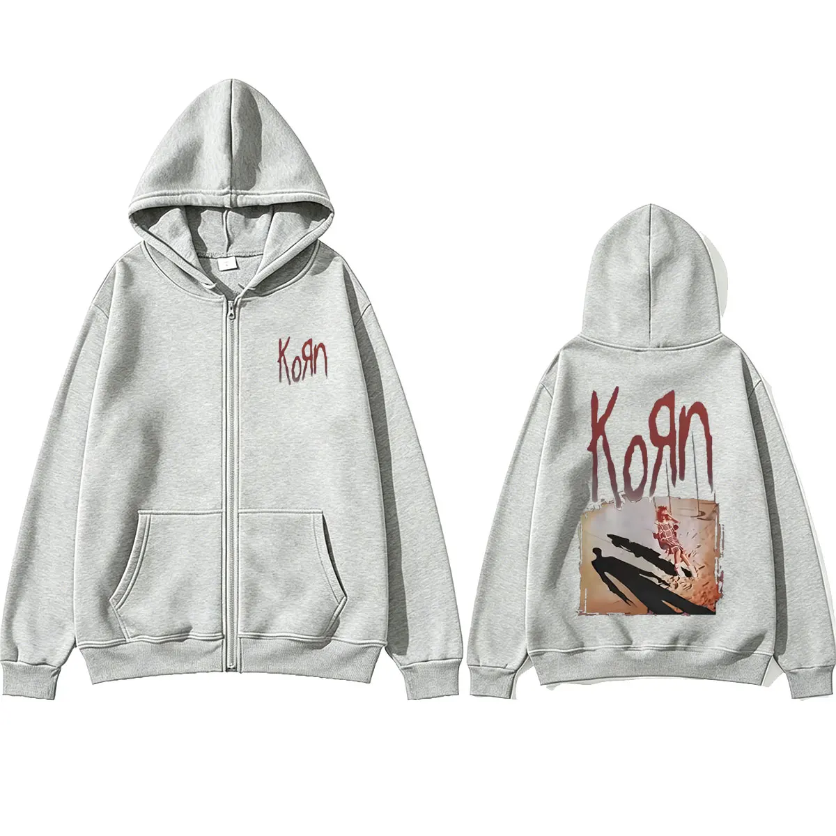 Rockband Korn Album Reißverschluss-Hoodie für Männer und Frauen Retro Alternative Metal Zip-Up Jacke Herren Gothic Oversized Zip-Up Sweatshirt Mantel – Detail 6
