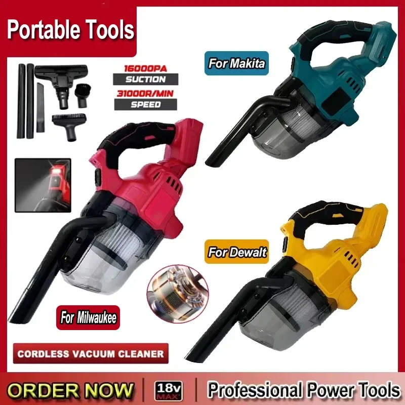 Fit Milwaukee 500W Electric Power Vacuum Cleaner with 6pcs Tubes 1800R Handheld Cordless Vacuum for 18V Dewalt/Makita Battery