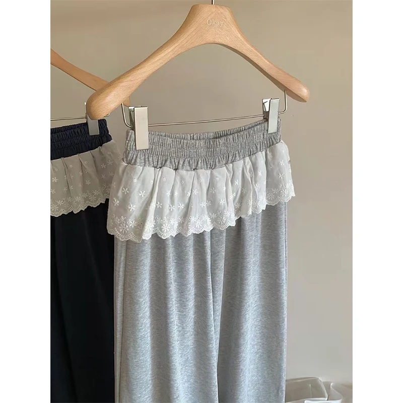 Streetwear Breite Bein Hosen Frauen Y2K Harajuku Spitze Patchwork Jogginghose Mode Baggy Jogger Sommer Koreanische Casual Hosen Neue