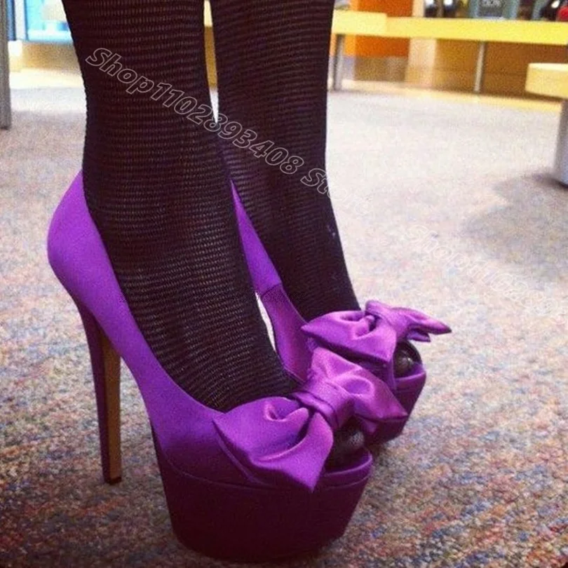 

Purple Bowknot Decor Slip on Pumps Peep Toe Stiletto Heels British Style Party New Fashion Women Shoes 2024 Zapatos Para Mujere