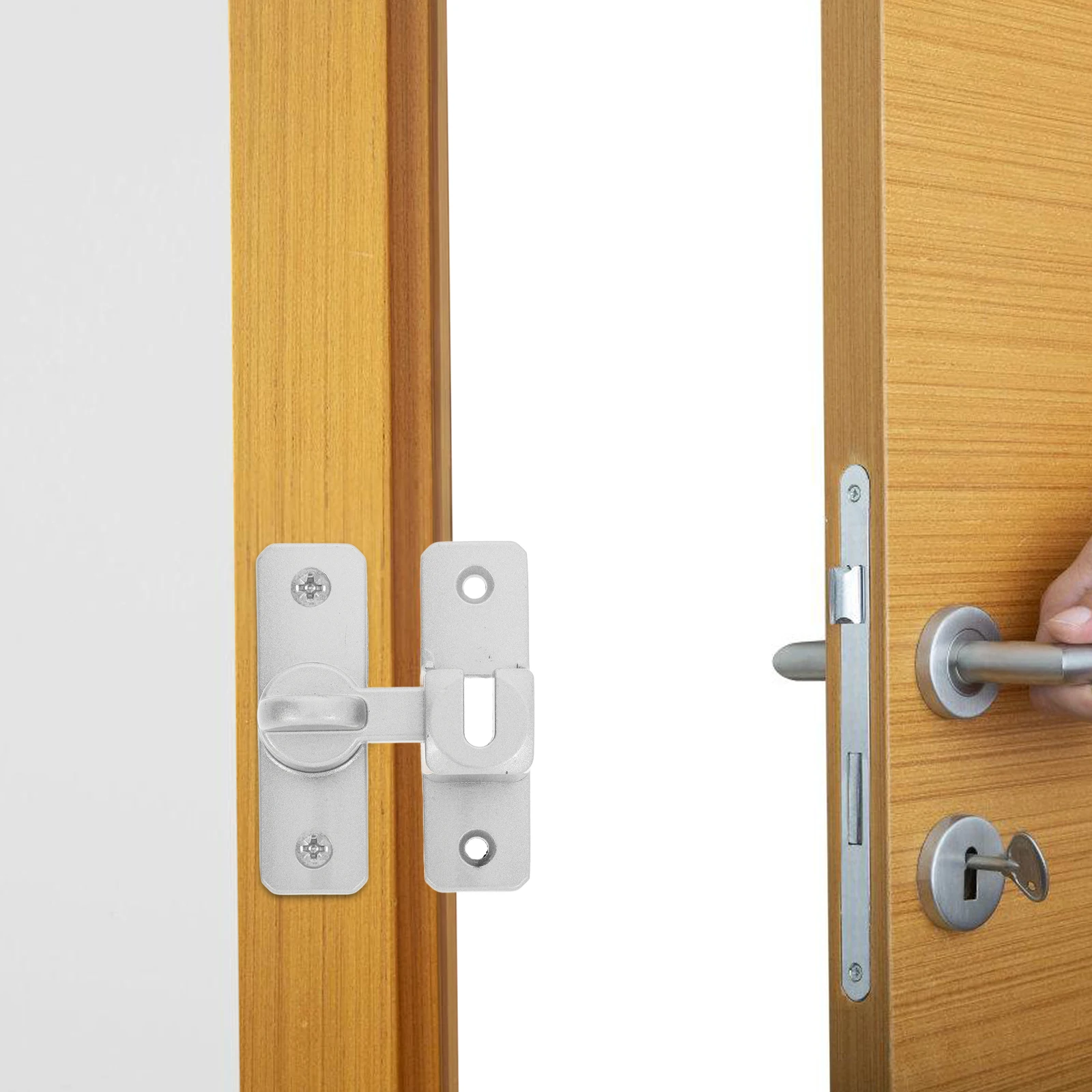 

No Drill Door Barn Lock Heavy Duty Gate Latch for Metal Gates Sliding Door Lock Cupboard Cabinet Silver Hinged for Bathroom