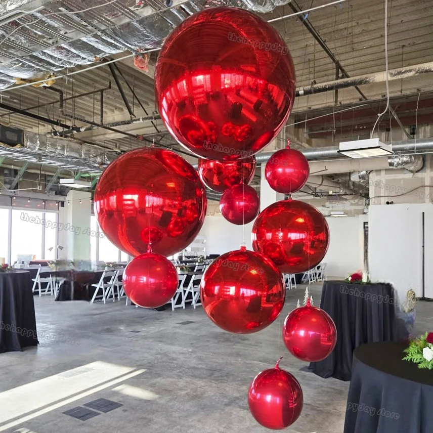 10 Stück rote 4D-Rundfolienballons 50-10IN 4D-Mylar-Ballballons Metall roter runder Ballon Valentinstag Geburtstag Hochzeit Weihnachten
