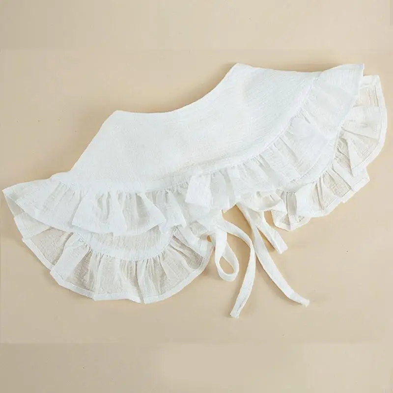 White Shawl for Doll False Fake Collar for Women Girls Ruffled Trim Detachable Half Shirt Lapel Blouse Lace-Up Bandage S 6XDA