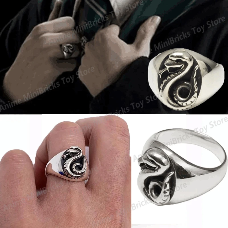 Harries Potters Wizard Magic School Malfoy Family Ring Snake Slytherin Cosplay Prop Accessories Jewelry Unisex Man Rings Gift