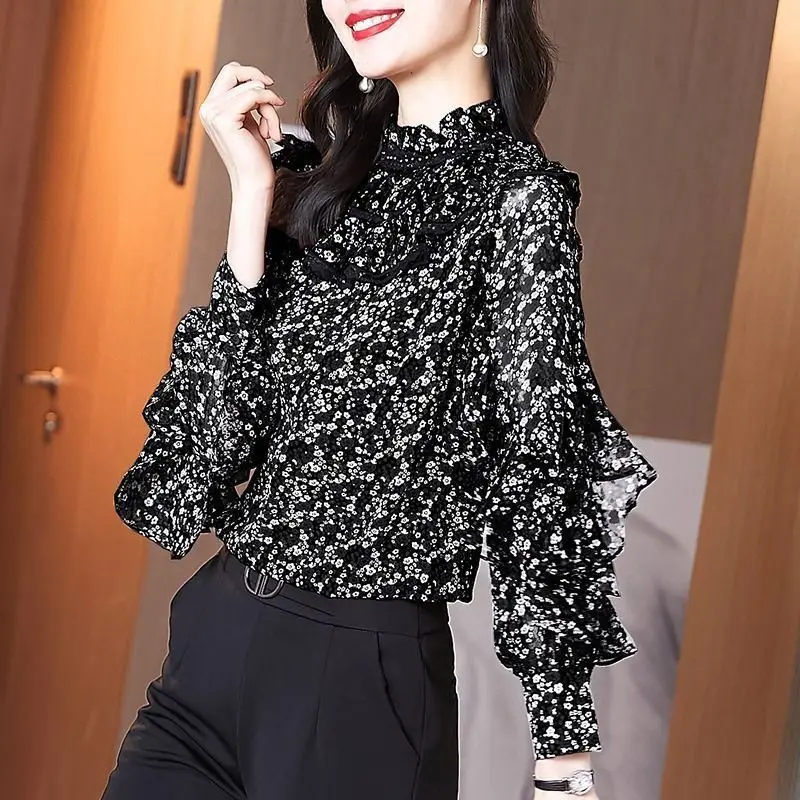 Women's honeycomb printed long sleeved shirt for women  blusas femininas  shirts for women  tops women 2025  топ