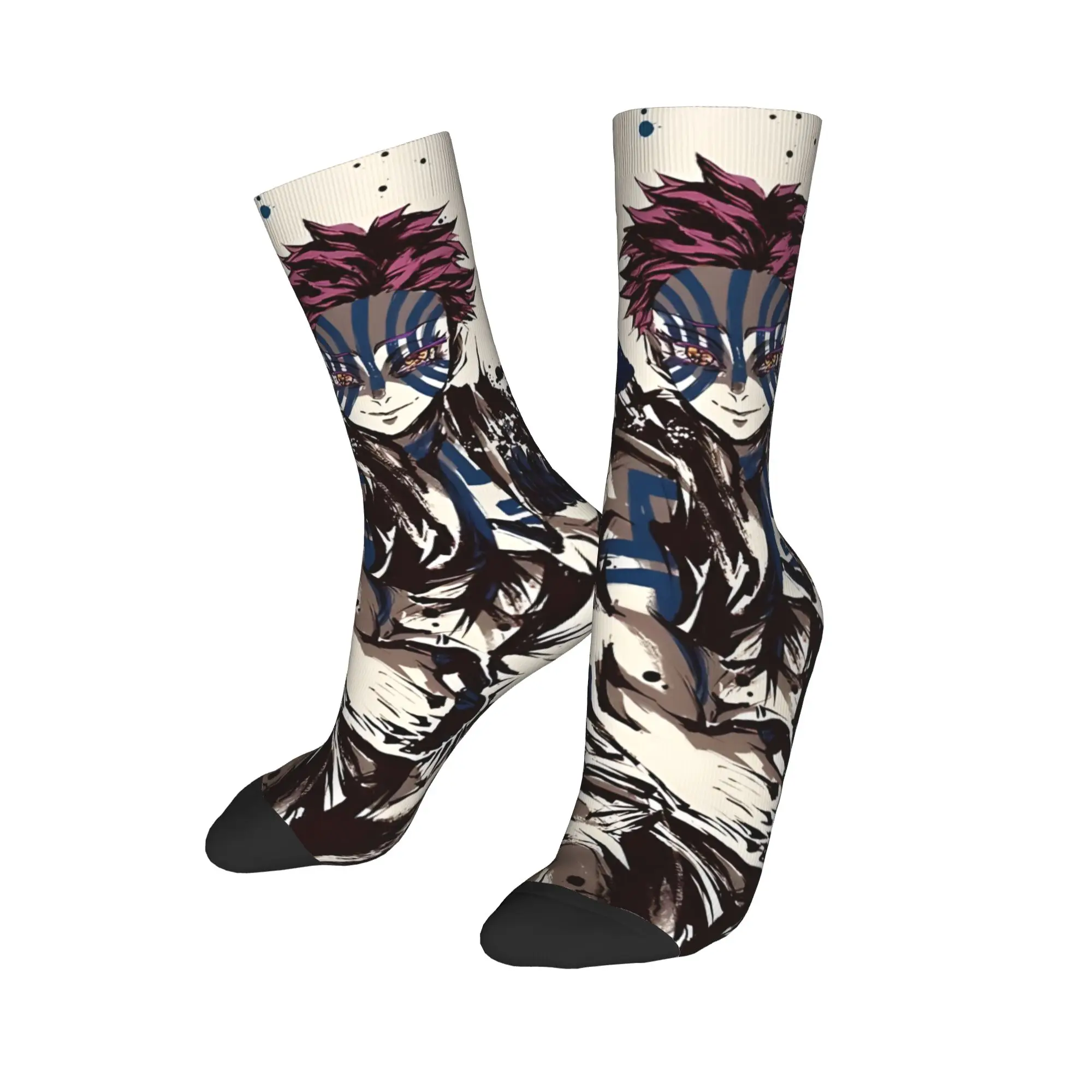 Funny Sock Bandai Demon Slayer The Battle Crazed Demon Akaza Hip Hop Seamless Pattern Printed Men Crew Socks Novelty Men's Socks