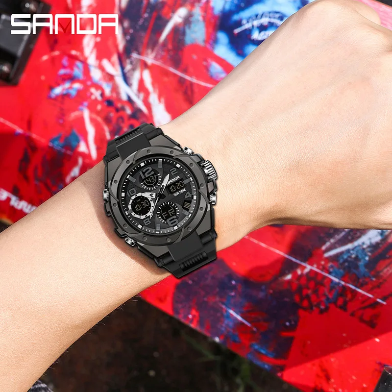 SANAD-reloj deportivo de lujo para hombre, cronógrafo de cuarzo, resistente al agua hasta 5atm, S Shock, 6008