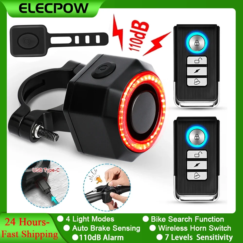 

Elecpow Bicycle Burglar Alarm Taillight Waterproof Smart Auto Brake Sensing Tail Lamp Remote Control USB Charge Bike Rear Light