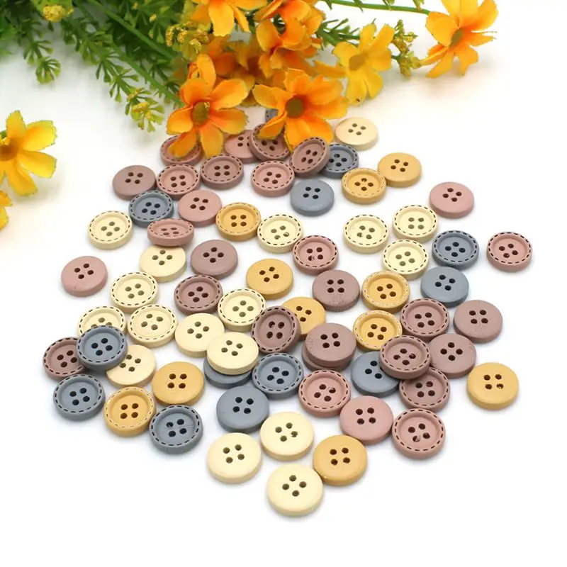 50pcs 15mm Wooden Buttons For Clothing Needlework Scrapbooking Wooden Decorative buttons for Crafts Diy Accessories