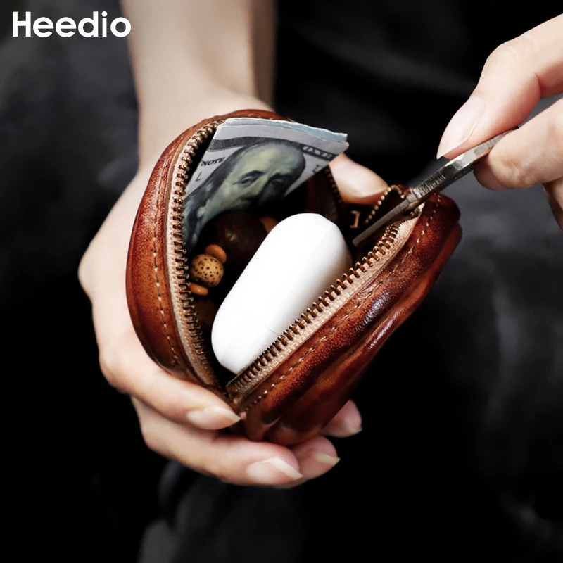 New Style Genuine Leather Women Coin Purse Small Portable Storage Bag Mini Earphone Purses Wallet Coin Pouch Pocket with Zipper