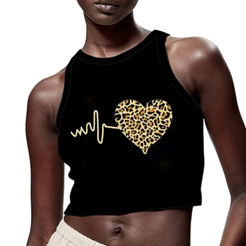 

Ladies Y2k Camis Clothing Women's Beauty Back Sleeveless Wear 2000S Sexy Halter Short Skirt Leopard Love Clothes Tank Tops