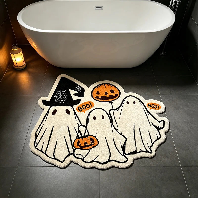 Home Bathroom Door Design - Halloween Cat Shaped Rug, Faux Wool