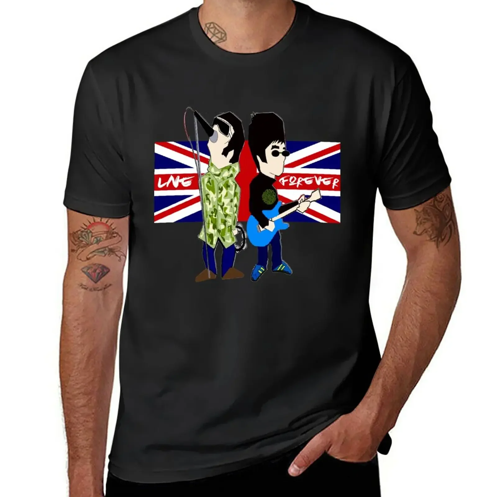 funny t shirts tshirts for men New Brit Rock Gods Noel and Liam Gallagher Oasis Live Forever T-Shirt mens clothing harajuku