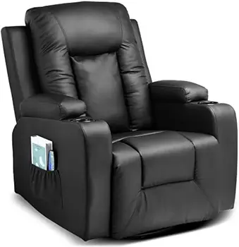 Image Rocker with Heated Massage Ergonomic Lounge 360 Degree Swivel Single Sofa Seat Drink Holders Living Room Chair Black