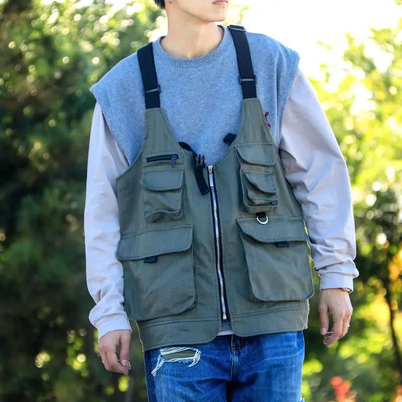 

Maden Vintage Multi-Pocket Sleeveless Nylon Vest Amekaji Outdoor Deformable Tactical Vest Functional Dual Purpose Satchel Bag