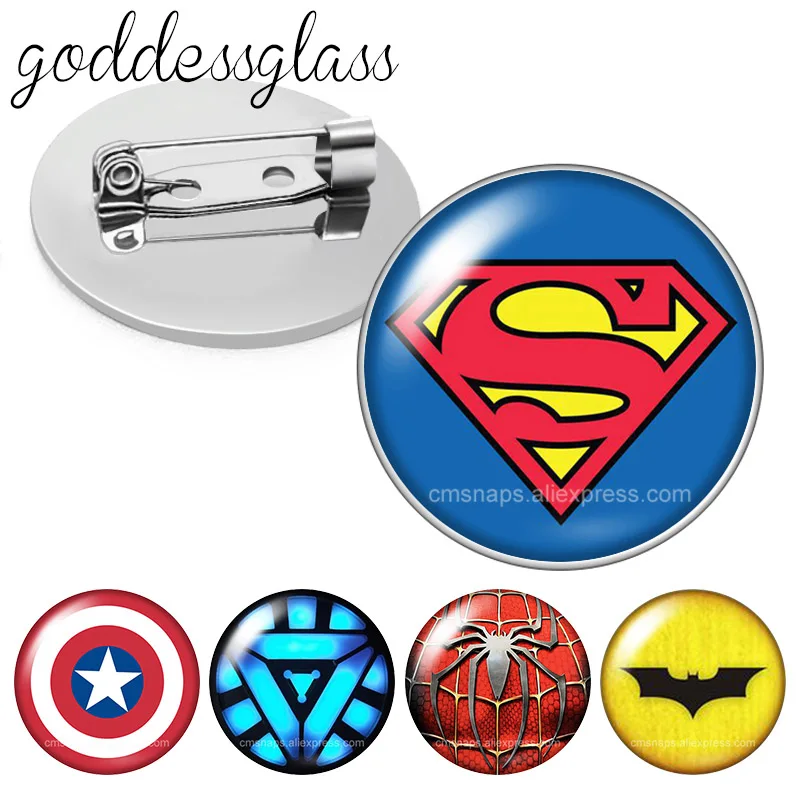 Disney Ironman spiderman symbol Super hero Photo cabochon Brooch pinback button Bag Clothes Denim Jeans Lapel Pin Badge Jewelry