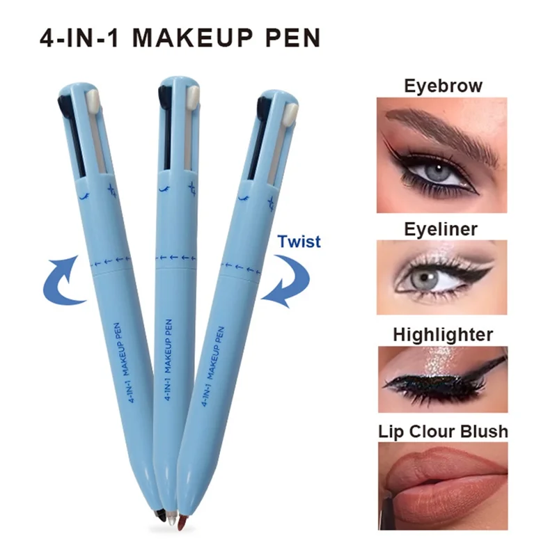 Penna per trucco 4 in 1 Penna per ritocchi Matita per sopracciglia per trucco Penna per bellezza per trucco multifunzione impermeabile a 4 colori