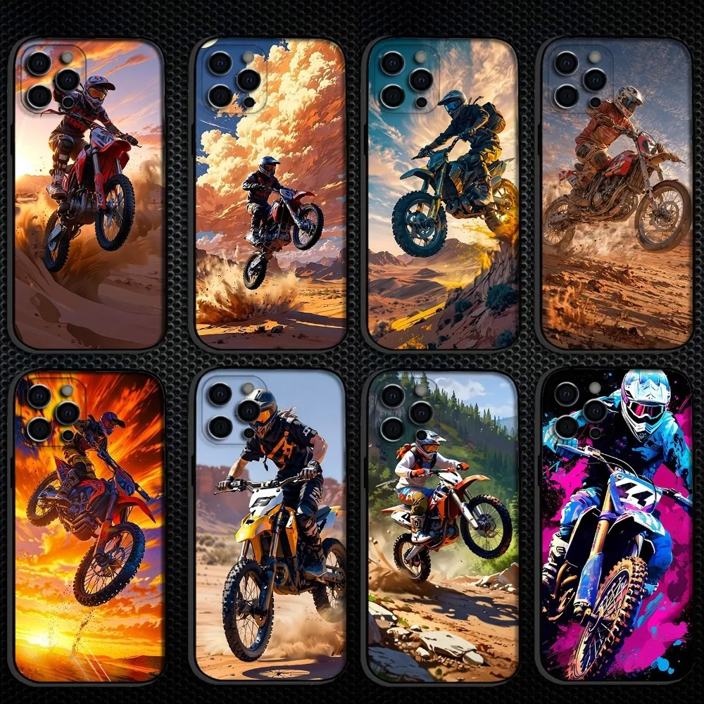

Motocross Motorcyele Dirt Bikes Phone Case For iPhone 16,15,14,13,12,11 Plus,Pro Max, Soft Silicone Black Cover
