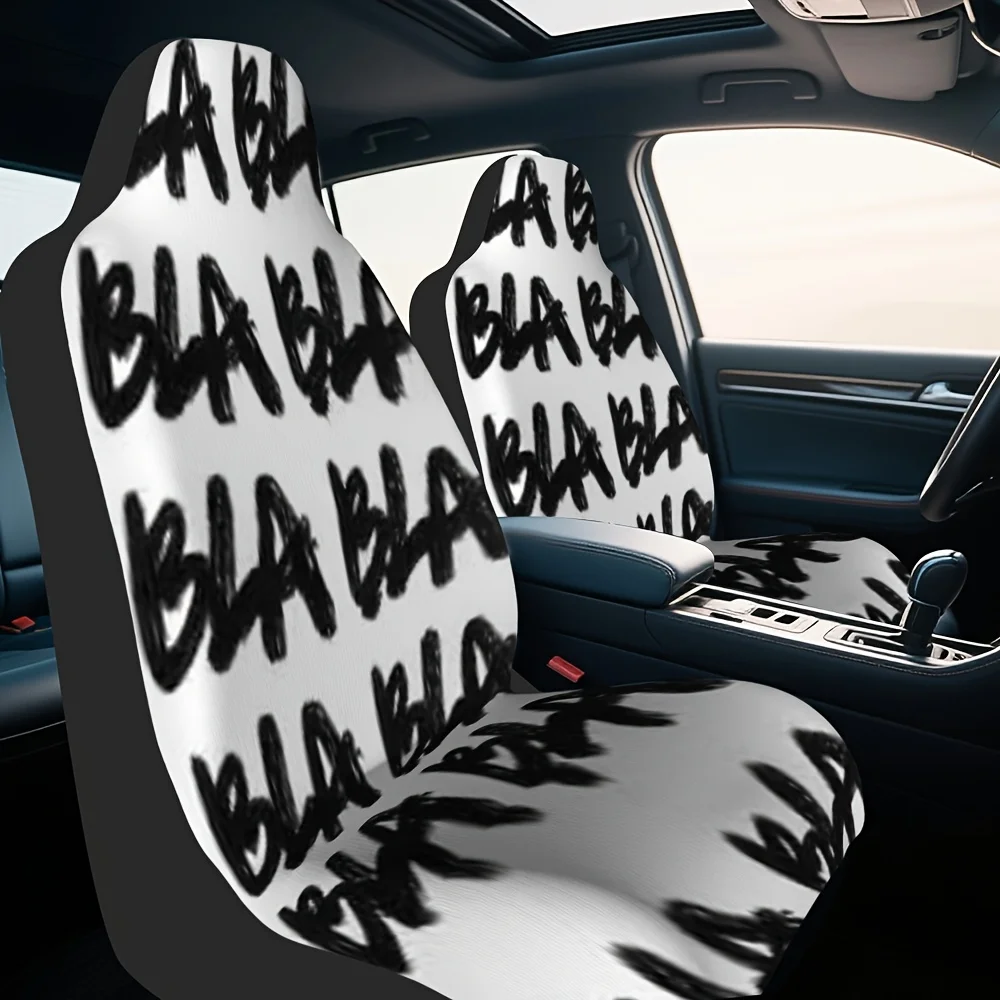2pcs, Bla Bla Bla Print Front Seat Covers, Keeps Front Seats Clean During Everyday Driving, Elegant Front Seat Covers For Modern