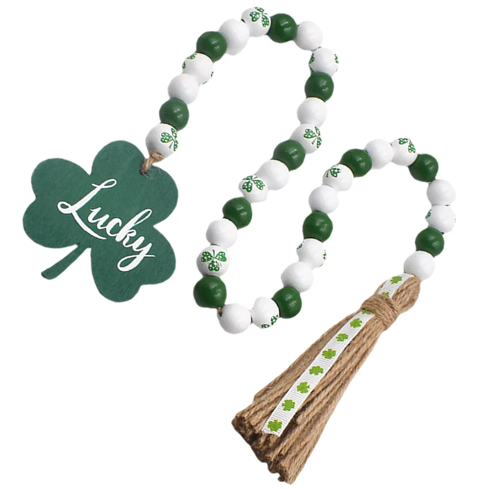 

Irish Day Beads Shamrock Decoration Garland Wood with Tassels St Patricks Desktop Ornament Festival Festive Home