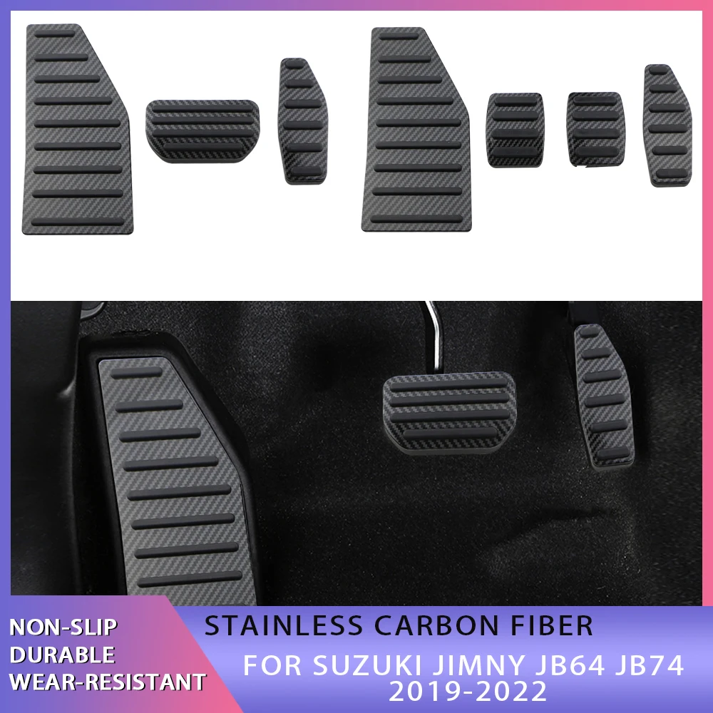 Carbon Fiber Car Accelerator Fuel Brake Clutch Foot Rest Pedals Cover Pad for Suzuki Jimny JB74 JB64 2019-2022 Accessories