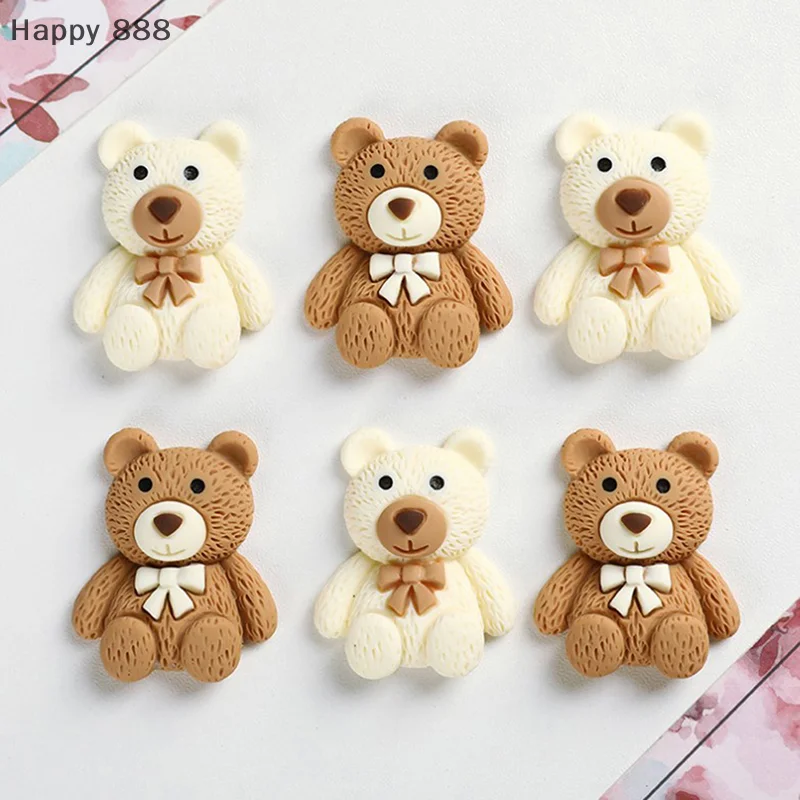10Pcs Beige Coffee Bear Resin Cabochons For Phone Decor, Scrapbooking, DIY Hair Bows And Crafts