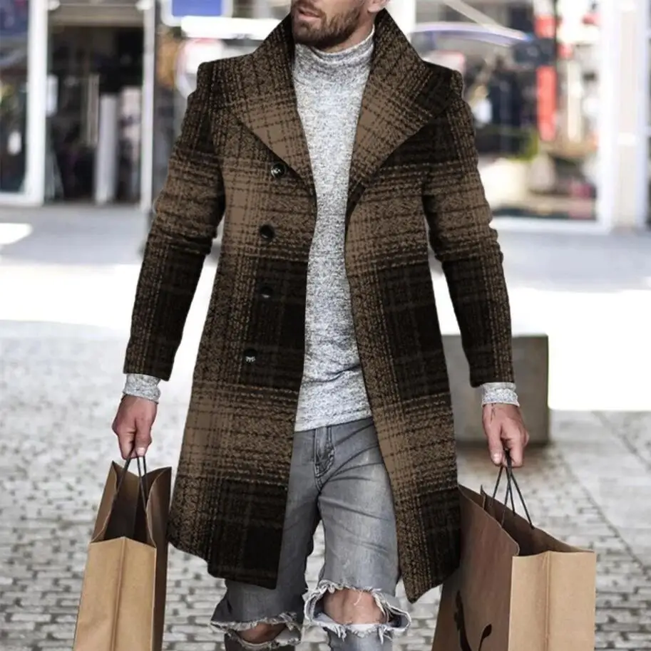 

2023 Fashion Printed Long-Sleeved Button-Down Lapel Jacket Casual Men's Straight Coat Autumn Men's Long Coat Abrigo Hombre