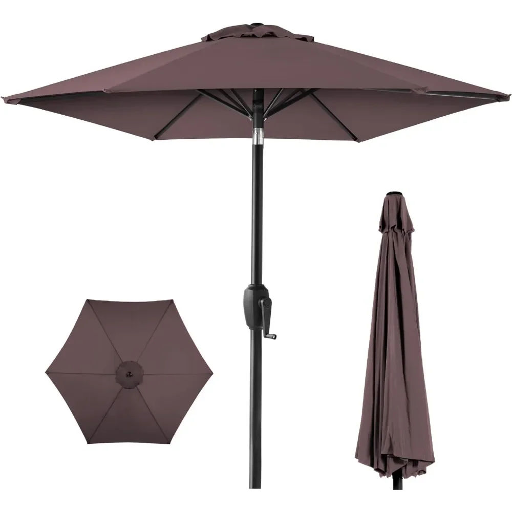 7.5ft Heavy-Duty Round Outdoor Market Table Patio Umbrella w/Steel Pole, Push Button Tilt, Easy Crank Lift - Deep Taupe