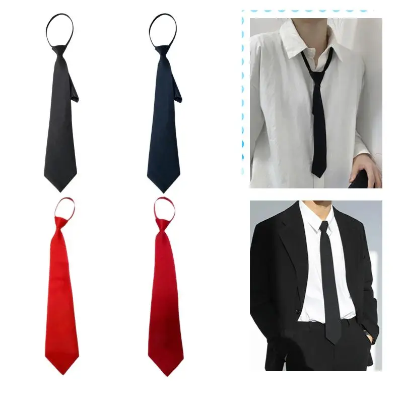 Unisex Black Simple Clip On Tie Uniform JK Girls Black Simple Zipper Ties For Men Women Students Stage Performance Neck Tie