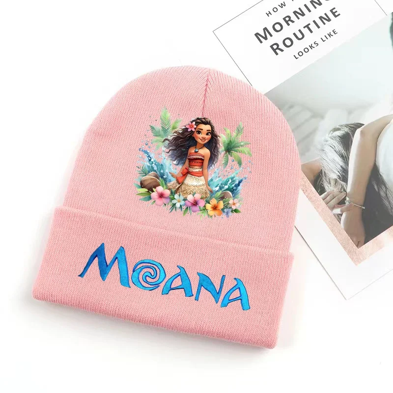 Moana Letter Wool Bonnet Infant Cap Baby Knitted Hat Outdoor Riding Casual Brimless Beanie Winter Warm Beanie Kid Birthday Gifts