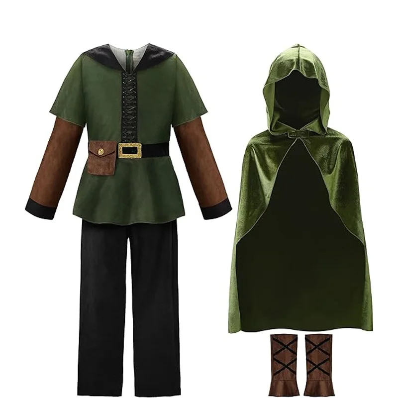 Capa con Capucha Medieval para Niños, Disfraz de Bruja, Mago, Pirata, Hobbit, Elfo, El Señor de los Anillos, para Halloween, para Niño y Niña