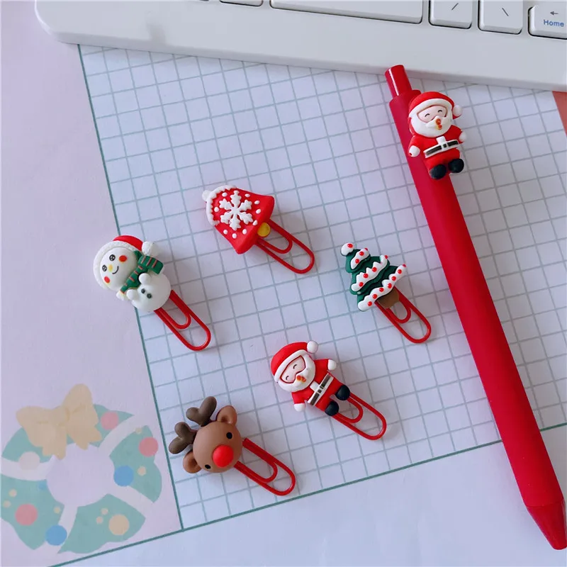 Kawaii Christmas Paperclips Mini Cute Tickets Photo Clips Notebook Planner Bookmarks Kids Gifts School Office Binding Supplies