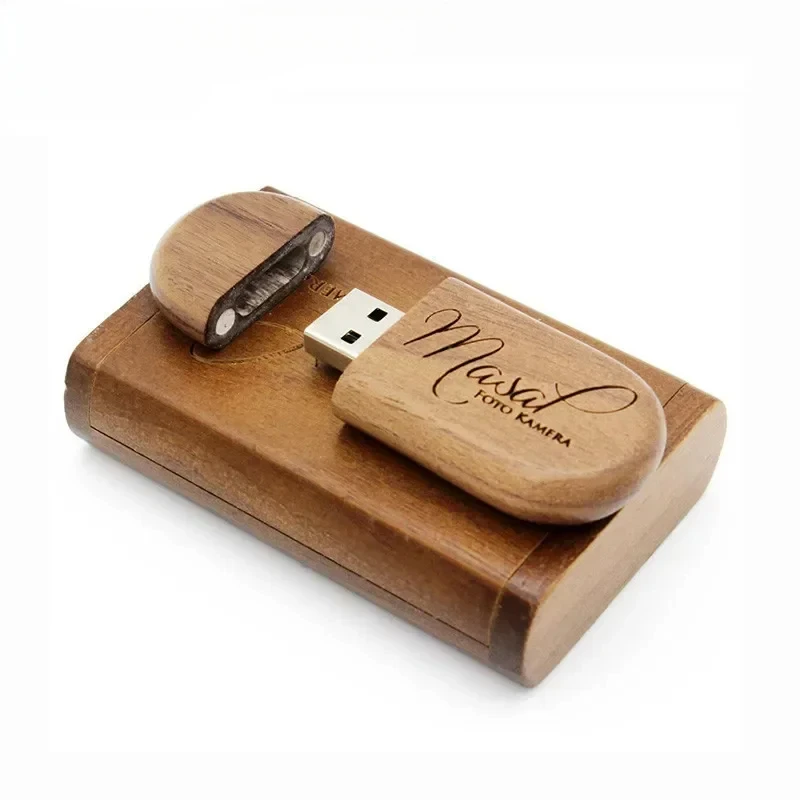 SHANDIAN USB 3.0 1PCS free custom logo USB Flash Drive  Oval Pendrive 4GB 16GB 32GB 64GB Gift Pen Drive with Wooden Box